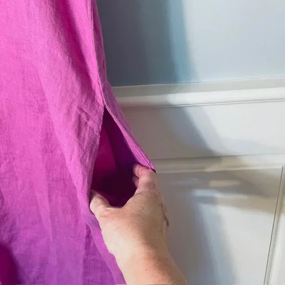 Flax 100% Linen Tee Top Tunic Dress Pockets Peony Pink NWT NEW Medium - Picture 4 of 9